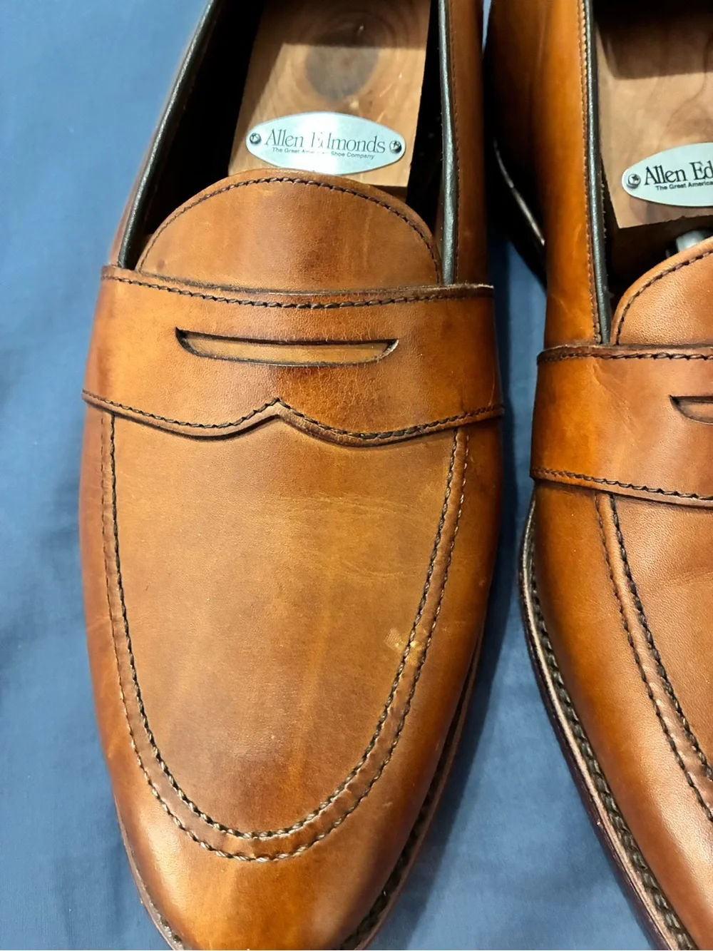Allen Edmonds Cognac Leather Penny Loafers 10 1/2”